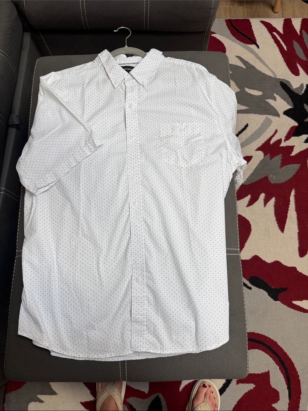 Weatherproof White Short-Sleeve Button-Down Shirt with Micro Dot Print